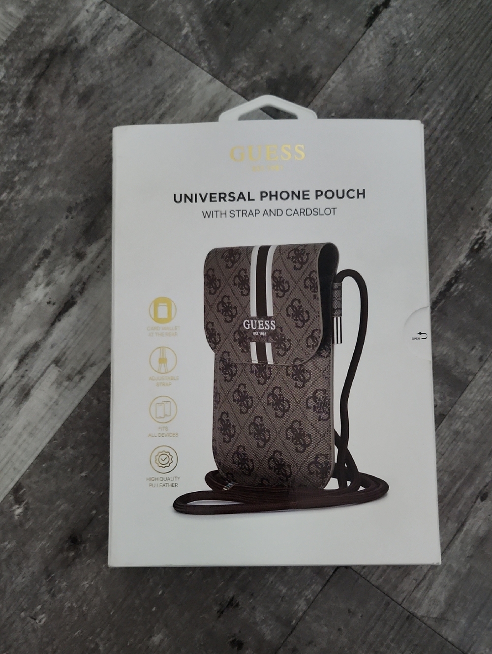 GUESS Brown Monogram Universal Phone Pouch with Strap